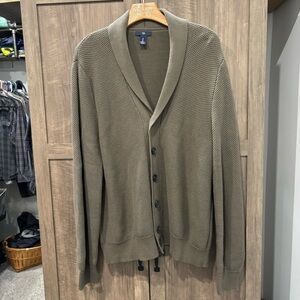 Gap Men’s Large Cardigan Sweater Cowl Neck Olive Green